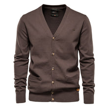 Load image into Gallery viewer, AIOPESON Argyle, Solid Men&#39;s Cardigan Casual; Quality Zipper; Cotton; Fashionable
