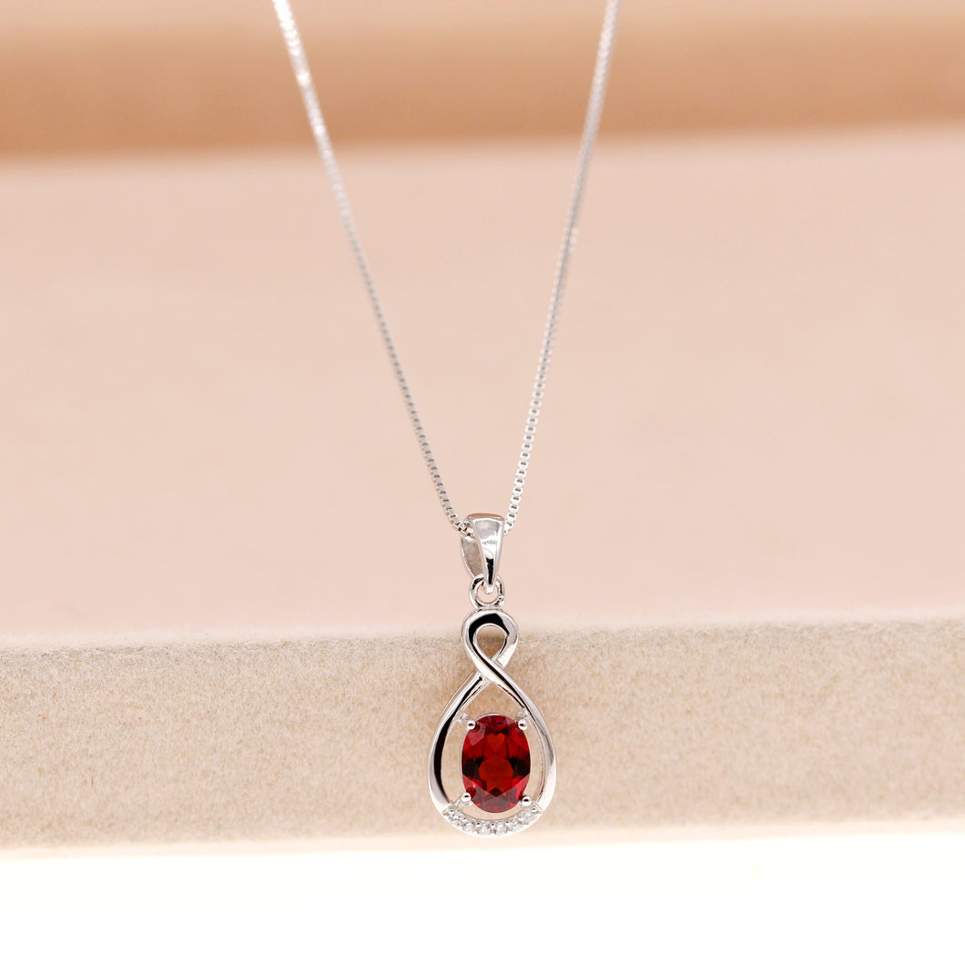 Uloveido Natural Garnet Pendant Necklace for Women, 925 Sterling Silver, 5*7mm January Birthstone Gemstone Wedding Jewelry FN158