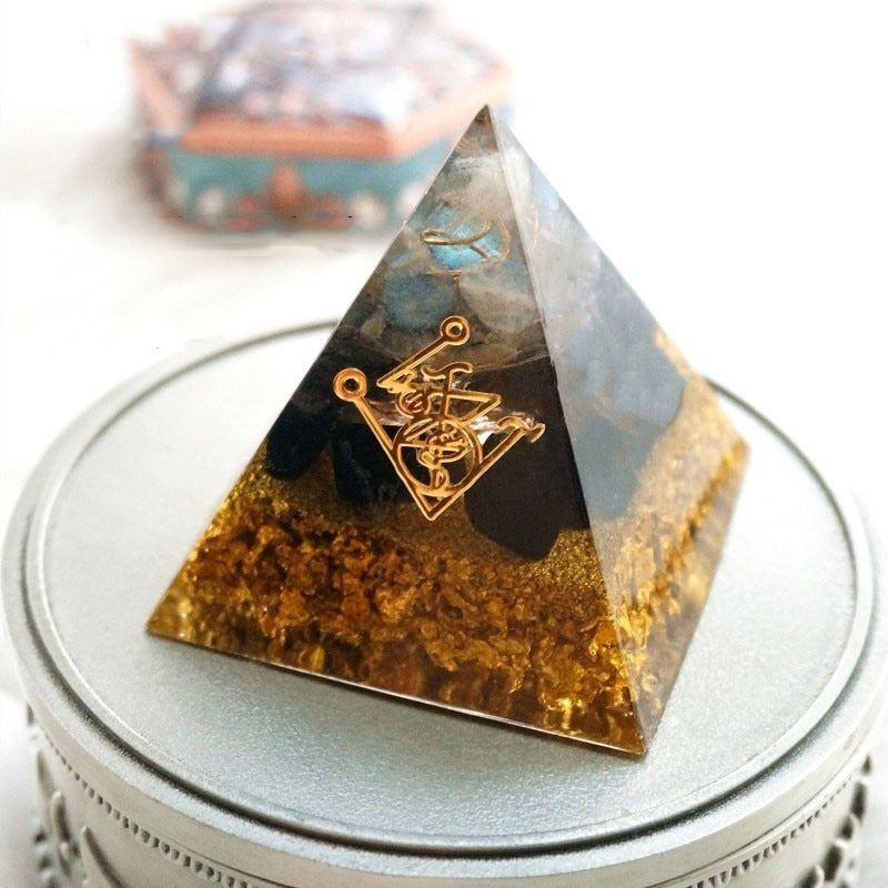 Orgonite Pyramid Muladhara Chakra Natural Obsidian Crystal; Repel Evil Spirits