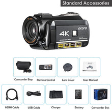 Load image into Gallery viewer, Video Camera 4K for Blogger, Ordro AC3 IR Night Vision WiFi Digital Cameras Professional, YouTuber Vlogging Camcorders  Full HD
