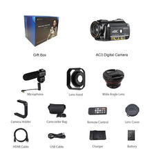 Load image into Gallery viewer, Video Camera 4K for Blogger, Ordro AC3 IR Night Vision WiFi Digital Cameras Professional, YouTuber Vlogging Camcorders  Full HD

