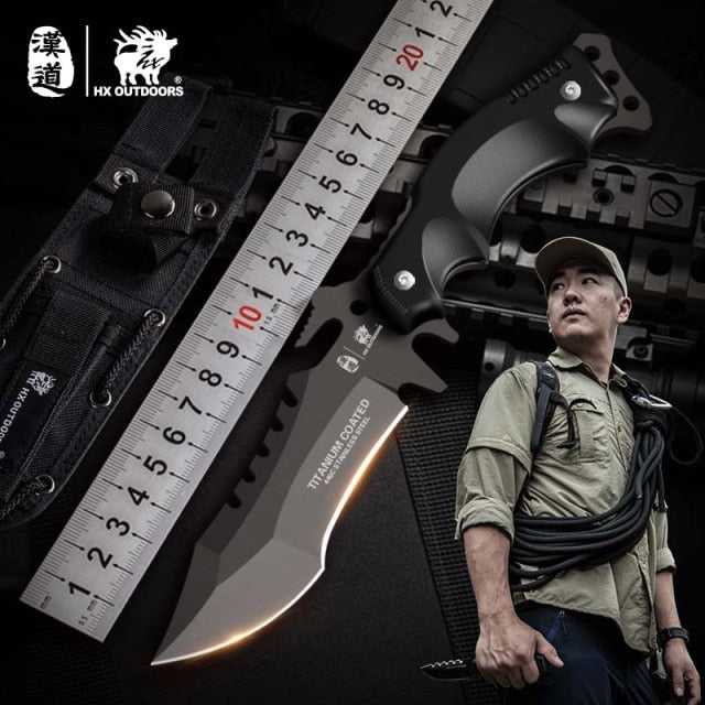 HX OUTDOORS TRIDENT Survival Knife Army Hunting 58HRC Full Tang Straight Knives Essential Tool for Self-defense Outdoor Tools