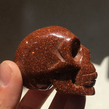 Load image into Gallery viewer, 2&quot; Natural Gold Sandstone Crystal Skull; Carved Stone Sculpture; Reiki Healing Chakra Quartz
