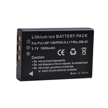 Load image into Gallery viewer, 1800mAh NP-120 NP120 D-L17 DB-43 Battery for Fujifilm NP 120 Pentax D L17 Ricoh DB 43 and FinePix 603 FinePix F10 F11 M603
