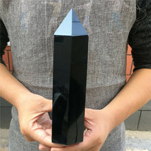 Load image into Gallery viewer, Natural Obsidian Crystal Obelisk Quartz Wand Tower Healing &amp; Protection
