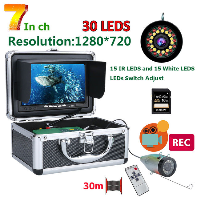 MAOTEWANG DVR Underwater Fishing Camera 7 inch HD Screen 30pcs LED AHD 1080P Camera For Ice/River/ Fishing 16G Card Fish Finder