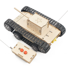 Load image into Gallery viewer, Wooden Electric Remote Control Tank Kids DIY Handmade Building Toy STEM Educational Experimental Model Kit Puzzle Toys
