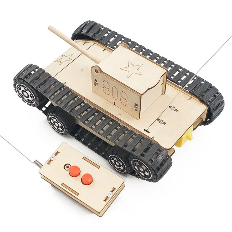 Wooden Electric Remote Control Tank Kids DIY Handmade Building Toy STEM Educational Experimental Model Kit Puzzle Toys