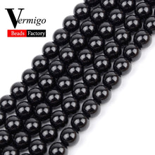 Load image into Gallery viewer, Smooth Black Agates Natural Stone Beads For Jewelry Making Round Onyx Loose Beads 4 6 8 10 12mm Diy Bracelet Necklace 15inches
